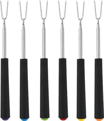 Produktbild von 6-tlg Grillgabel Set, Edelstahl V-Form Ausziehbar, Outdoor Grillzubehör & Camping Spieße
