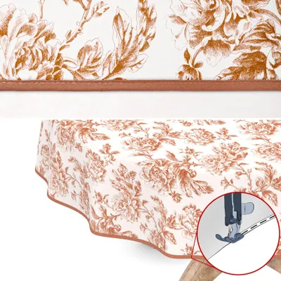 Produktbild von Tischdecke Wachstuch Blumen Beige Robust Wasserabweisend Oval Breite 140 cm Länge 160 cm