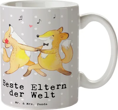 Produktbild von Mr. & Mrs. Panda Tasse Fuchs Beste Eltern der Welt - Grau Pastell - Geschenk, Teetasse, Familie, Geschenkidee, Mami, Henkelpott, Mama, Papa, Kaffeetasse, Dankeschön