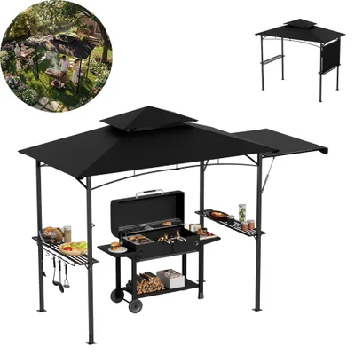 Obrázek produktu pro XINZI BBQ – grilovací altán s boční stříškou a dvojitou střechou, stabilní ocelový rám odolný proti UV záření pro zahradu a terasu (černý)