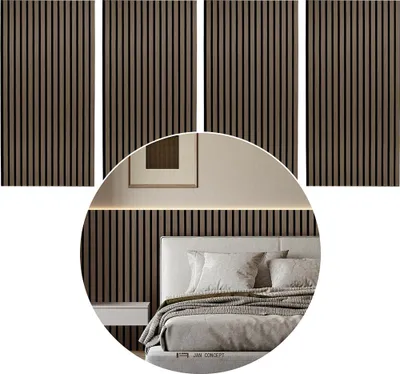 Zdjęcie produktu dla Panele akustyczne Eikuavons do montażu na ścianie, wymiar 120x60 cm, imitacja orzecha, płyta MDF, filc, 2 sztuki
