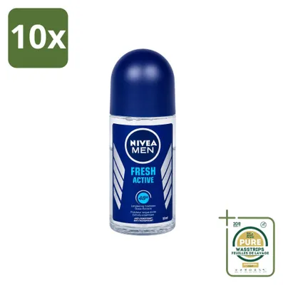 Immagine prodotto di 10 deodoranti roll-on NIVEA MEN Fresh Active, 50 ml - confezione risparmio - 10 pezzi