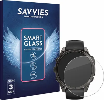 Produktbild von 3x Savvies Schutzglas Folie für Garmin Fenix 8 / 8 Pro (47 mm) 9H Panzer Schutzfolie Glas Displayschutz klar transparent