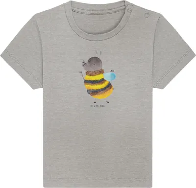 Produktbild von Mr. & Mrs. Panda Babyshirt Hummel flauschig 0. - 6. Monat - Heather Grey - Geschenk,  T-Shirt, Kleinkind Shirt, Natur, Lustige Sprüche, Öko Baby, Blume, Biene