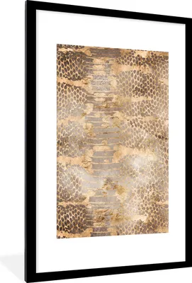 Produktbild von MuchoWow® Gerahmtes Poster Tiermuster - Schlange - Gold - Braun 60x90 cm - Poster mit Schwarzem Bilderrahmen Wandposter Rahmen Foto Bilder - Dekoration - Wandposter Wohnzimmer - Hochwertig