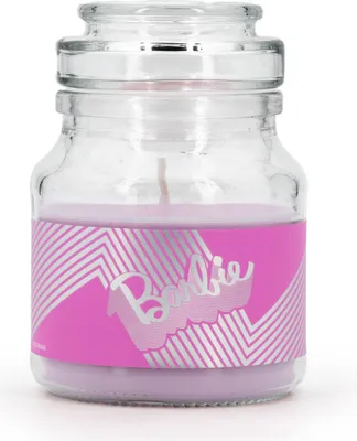 Productafbeelding van Barbie™ geurkaars Silver Sparkle, vanille & marshmallow, kaars in een glazen pot, 11,2 x 7 cm, cadeau voor Barbie-fans, roze