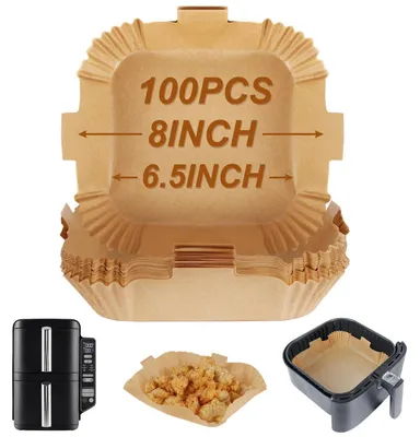 Produktbild von Backpapier für Heißluftfritteuse 100 Stück, quadratisch, Ø 16,5-20 cm, hitzebeständig bis 232°C