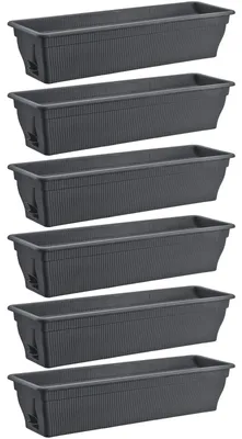 Produktbild von 6x Balkonkasten 80cm Blumenkasten mit Wasserspeicher anthrazit, 18 L - Blumenkästen wetterfest Pflanzkasten mit Einsatz Lange Balkonkästen für Garten und Balkon witterungsbeständig, Anthrazit/Grau