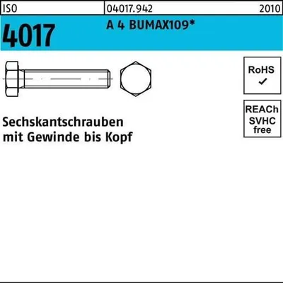 Produktbild von Sechskantschraube ISO 4017 VG M6x 25 A 4 BUMAX109 100 Stück BUFAB