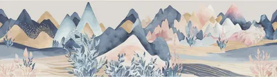 Produktbild von Sanders & Sanders selbstklebende Tapetenbordüre Berglandschaft Blau, Beige und Rosa 10 x 500 cm