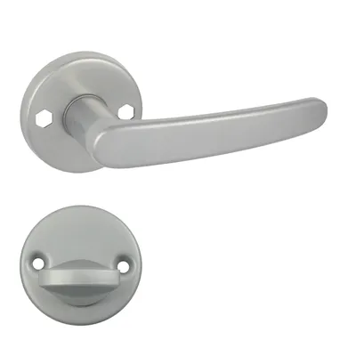 Produktbild von DOMINO Türgriff Drückergarnitur WC -Badezimmer Set | Rund-Rosette | Türklinke für Bürotür, Kellertür & Innentür | Türbeschläge aus Stahl |Nickel Türdrückergarnitur | TIGER-R M9