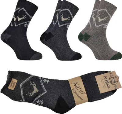 Produktbild von 3er-Pack Herren-Wolke-Alpaka-Winter-Rentiersocken, warm, 39-42