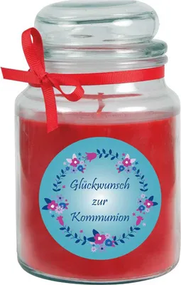 Obrázek produktu pro Vonná svíčka ve skleničce na cukroví pro svaté přijímání, vůně: růže (červená), 500 g - hoří až 110 hodin
