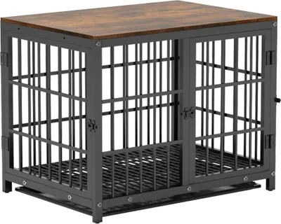 Image de WISFOR cage pour chien avec 3 portes, box pour chien maison pour chien avec surface de table, box de transport cage en fil métallique, caisse pour chien table d'appoint, M : 78.5x56.8x65cm, noir