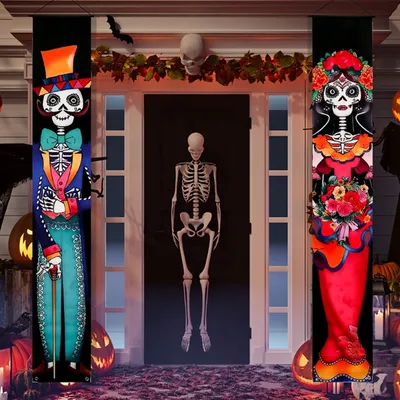 Produktbild von 1 Paar Türbanner, Halloween Couplet, Veranda Schild Hängebanner, Halloween Deko
