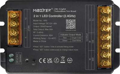 Produktbild von MiBoxer HR2 2-in-1 LED Controller – Single Color  und  CCT, 12–48V, 30A, 2.4GHz RF Push Dimming