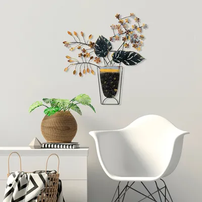 Immagine prodotto di Wallity, Fiori in vaso 2, Accessorio decorativo da parete in metallo, 100 % METALLO, Multicolore, 47 x 55 cm