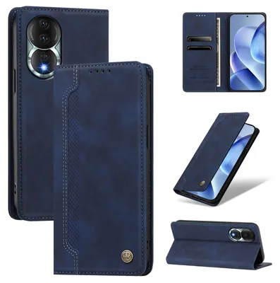 Image de Étui pour Honor 80, type portefeuille en cuirPolyuréthaneavec compartiments pour cartes et support intégré, couleur bleu foncé