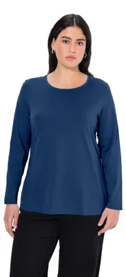 Produktbild von Ulla Popken Damen Shirt, Slim, Rundhalsausschnitt, Langarm, Dunkelblau, 42-44 EU