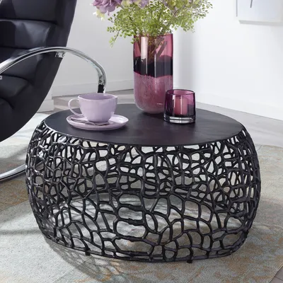 Immagine prodotto di Tavolino in metallo nero 66x66x30 cm tavolino in alluminio rotondo | Wohnling