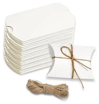 Produktbild von 50 Stück Kleine Geschenkboxen aus Kraftpapier - 9.5 x 6.5 x 2.5 cm - Mit Juteschnur - Gastgeschenke für Geburtstagsfeiern – Partygeschenke - Weiß