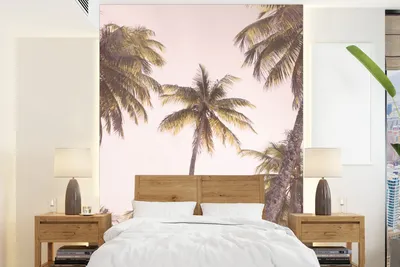 Produktbild von MuchoWow® Fototapete für Wohnzimmer oder Schlafzimmer Wandtapete Vinyl Motivtapete Palmen - Grün - Sonne - Natur - 190x260 cm - Papiertapete