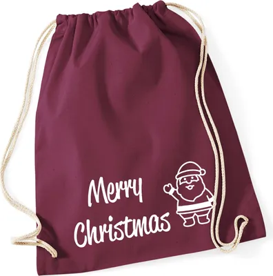 Produktbild von Huuraa Turnbeutel Merry Christmas Weihnachtsmann 12 Liter Burgundy Baumwolle Rucksack Geschenkidee