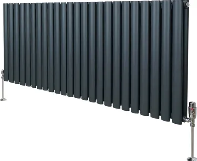 Produktbild von Oval Röhrenheizkörper & Chrom Thermostatventile – 600mm x 1440mm - Anthrazitgrau