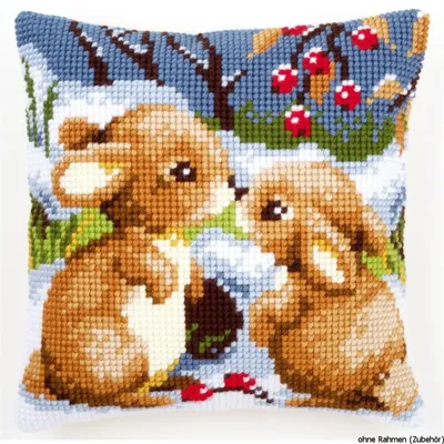 Produktbild von Vervaco Kreuzstichkissen "Kaninchen im Schnee", Stickbild vorgezeichnet
