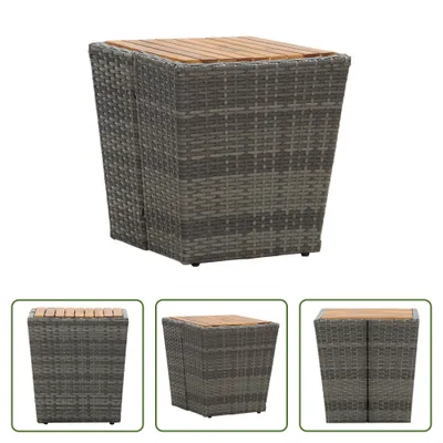 Produktbild von The Living Store Beistelltisch Grau 41,5×41,5×43 cm Poly Rattan & Massivholz
