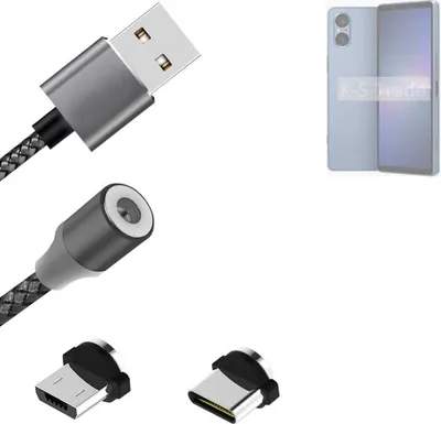 Produktbild von K-S-Trade Hochwertiges Magnet-Lade-kabel Sync-Kabel Daten-Kabel kompatibel mit Sony Xperia 5 V mit USB-Typ-C-Anschluss und Micro-USB-Anschluss 2A bis