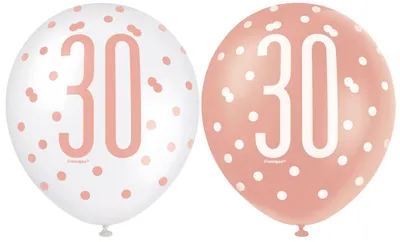 Produktbild von Luftballons zum 30. Geburtstag, Roségold, 12 Zoll, 6 Stück.