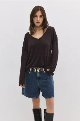 Produktbild von Langärmelige Bluse mit V-Ausschnitt, Mürdüm, S