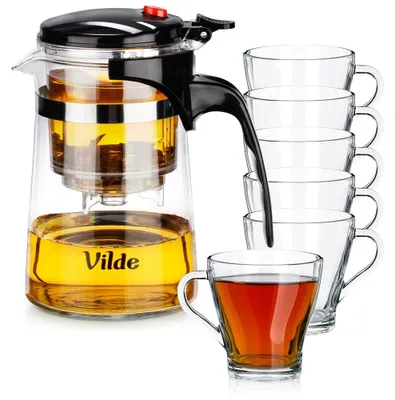 Produktbild von Vilde | Teekanne 600 ml - Glaskanne mit Sieb - 6 Gläser 250 ml - Spülmaschinenfest