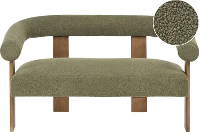 Produktbild von BELIANI 2-Sitzer Sofa Olivgrün Bouclé Teddy Optik mit Gepolsterten Armlehnen Geschwungene Rückenlehne Organische Form Dunkle Holzbeine Retro Design
