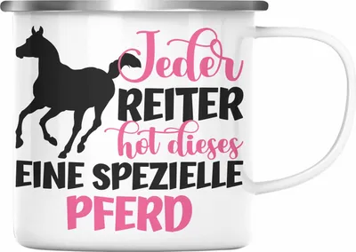 Produktbild von Trendation - Pferde Reiter Mädchen Geschenk Emaille Tasse Reiten Reiterin Kinder Becher Spruch Lustig Geburtstag (Silber)