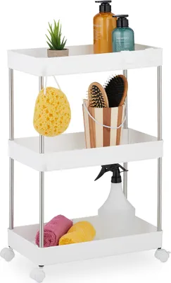 Immagine prodotto di Relaxdays Scaffale da nicchia, 3 ripiani, scaffale da nicchia stretto per cucina e bagno, A x L x P: 62 x 41,5 x 23,5 cm, scaffale su ruote, bianco
