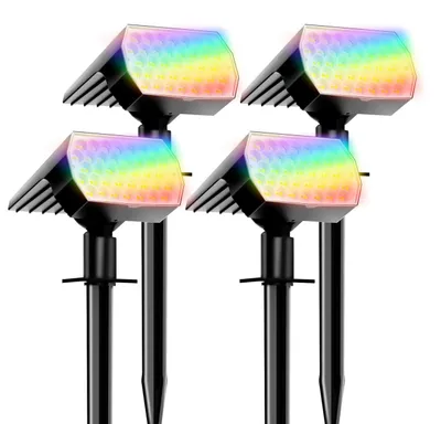 Solar-Spotlights 4er-Pack, RGB, wasserdicht, 7 Modi, Dämmerungssensor