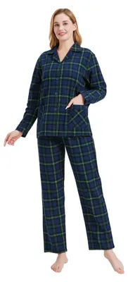 Produktbild von Damen 100% Baumwolle Flanell Pyjama Set - Gemütlich Lange Ärmel für den Winter