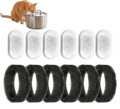 12er-Pack Filter für Katzenwasserbrunnen, Aktivkohle + Schwamm