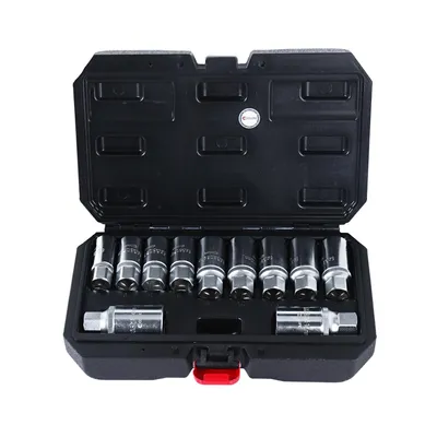 Produktbild von Bolzenextraktor Set 3/8" & 1/2" 5-12mm, Durchgangs-Stecknüsse 14/16mm, für beschädigte Muttern & Schrauben, Legierungsstahl, Handbetrieb
