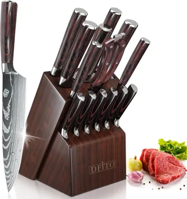 Produktbild von Professionelle 15-teilige Küchenmesserset mit Messerblock und Schleifer