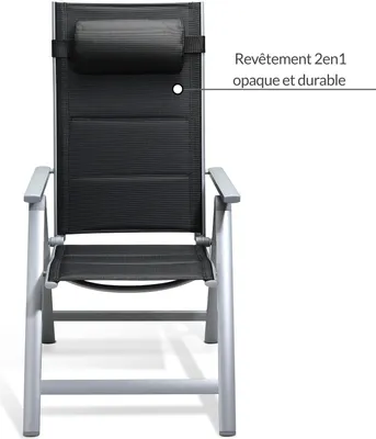 Image de Set de 2 chaises de jardin aluminium dossier réglable 8 positions rembourrage max. 120kg chaise à dossier haut chaise pliante terrasse argent