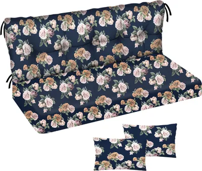Produktbild von Poduszka na siedzisko huśtawki, 150x50x50, gładka łopatka, poduszka na ławkę ogrodową Poduszka na siedzisko Poduszka na oparcie Materac, ciemnoniebieskie róże [133]