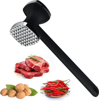 Immagine prodotto di Batticarne a doppia lama - Acciaio inossidabile - Impugnatura antiscivolo - Lavabile in lavastoviglie - Accessorio da cucina per cotolette, bistecche, carne bovina e bestiame