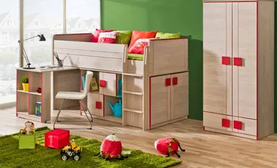 Produktbild von Komplett Jugendzimmer Kinderzimmer Set Schreibtisch Multifunktionsbett Schrank