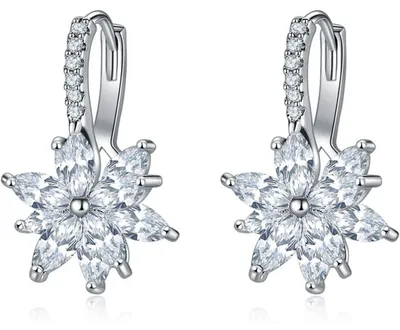 Produktbild von Creolen Ohrringe Damen Blumen Klapp-Creolen mit Zirkonia Weiß 18K Weißgold vergoldet
