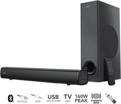 Immagine prodotto di Sistema audio 2.1 con subwoofer da posizionare sotto la TV, il computer e i monitor di grandi dimensioni, Bluetooth/TOS-Link/TV ARC/ingresso AUX, telecomando e supporto da parete, nero