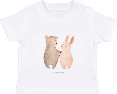 Produktbild von Mr. & Mrs. Panda Babyshirt Bär und Hase Umarmen 0. - 6. Monat - Weiß - Geschenk, für Immer, Baby Baumwollshirt, Freundin, T-Shirt, Organic,  Shirt, BFF