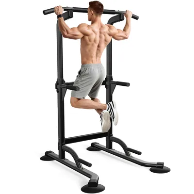 Obrázek produktu pro Multifunkční posilovací věž Dip Station – ergonomická posilovací stanice  – s hrazdou pro domácí použití – 10stupňové nastavení výšky 170–210 cm – 200 kg